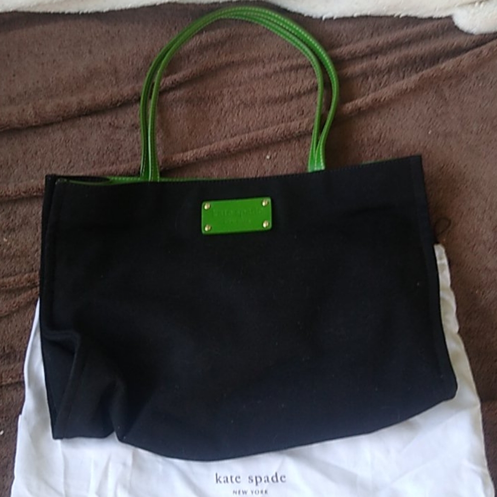 Kate Spade green & black cloth and leather satche